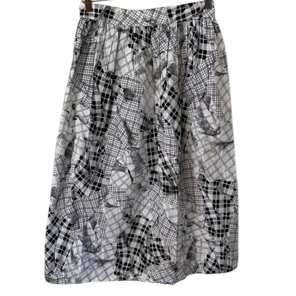 Judy Bond vintage 80s Black White Plaid Abstract Design Cotton Skirt